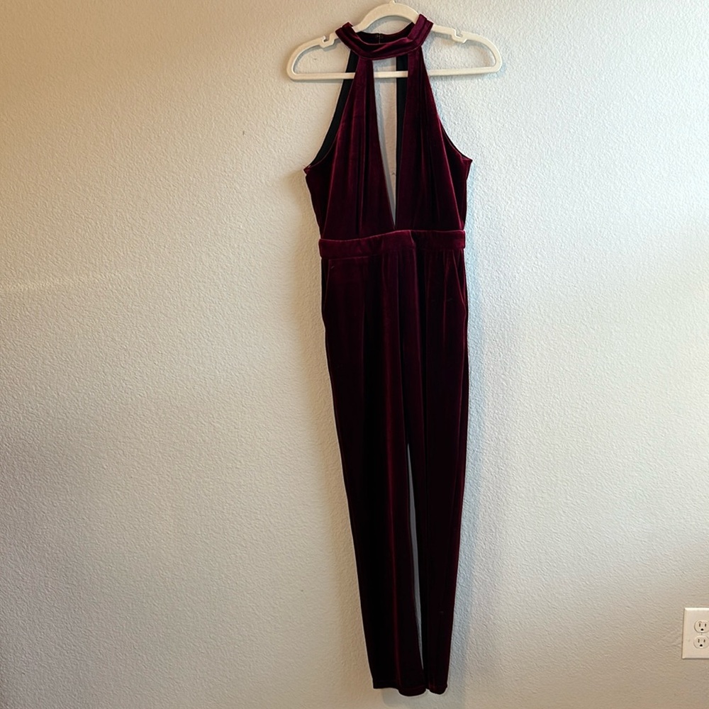 Do+Be | "Spin Me Round" Burgundy Velvet Jumpsuit | Small - Picture 1 of 10